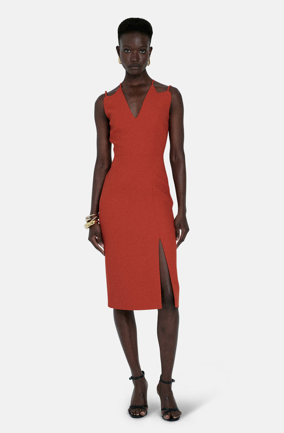 GENEVIEVE RED MIDI DRESS