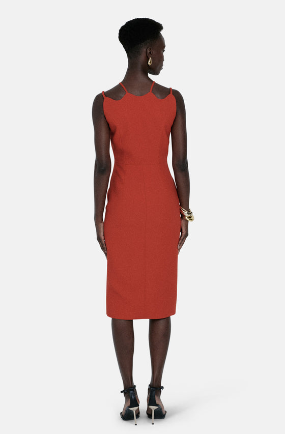 GENEVIEVE RED MIDI DRESS