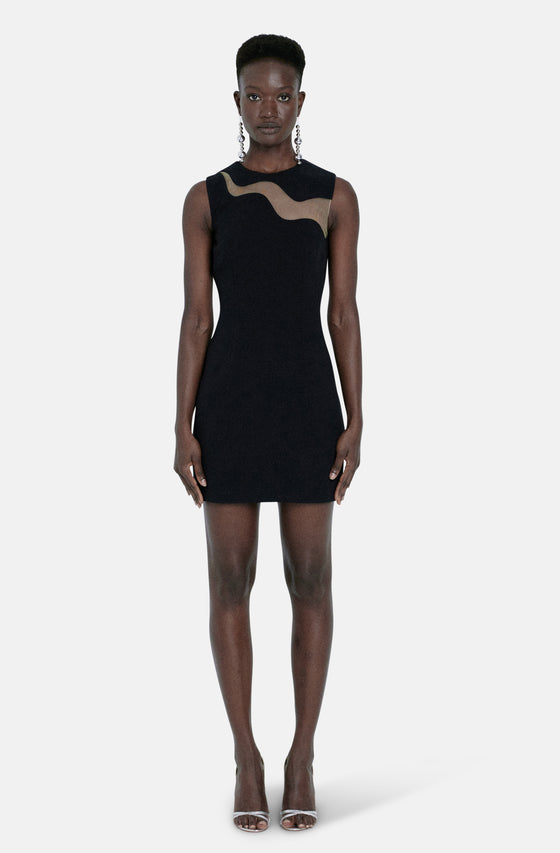 gloria mini dress Women's Gloria A-line Round Neck Crepe Mini Dress S/M/L Black MEAN BLVD Black / S