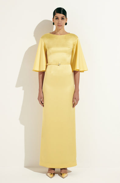 yellow polyester dress Wedtrend Women Yellow Prom Dress with Beading A Line Deep V Neck Cut Out Open Back Satin Long Evening Dress, Yellow / US12
